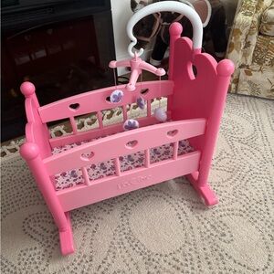 Pink Doll Cradle with Mobile